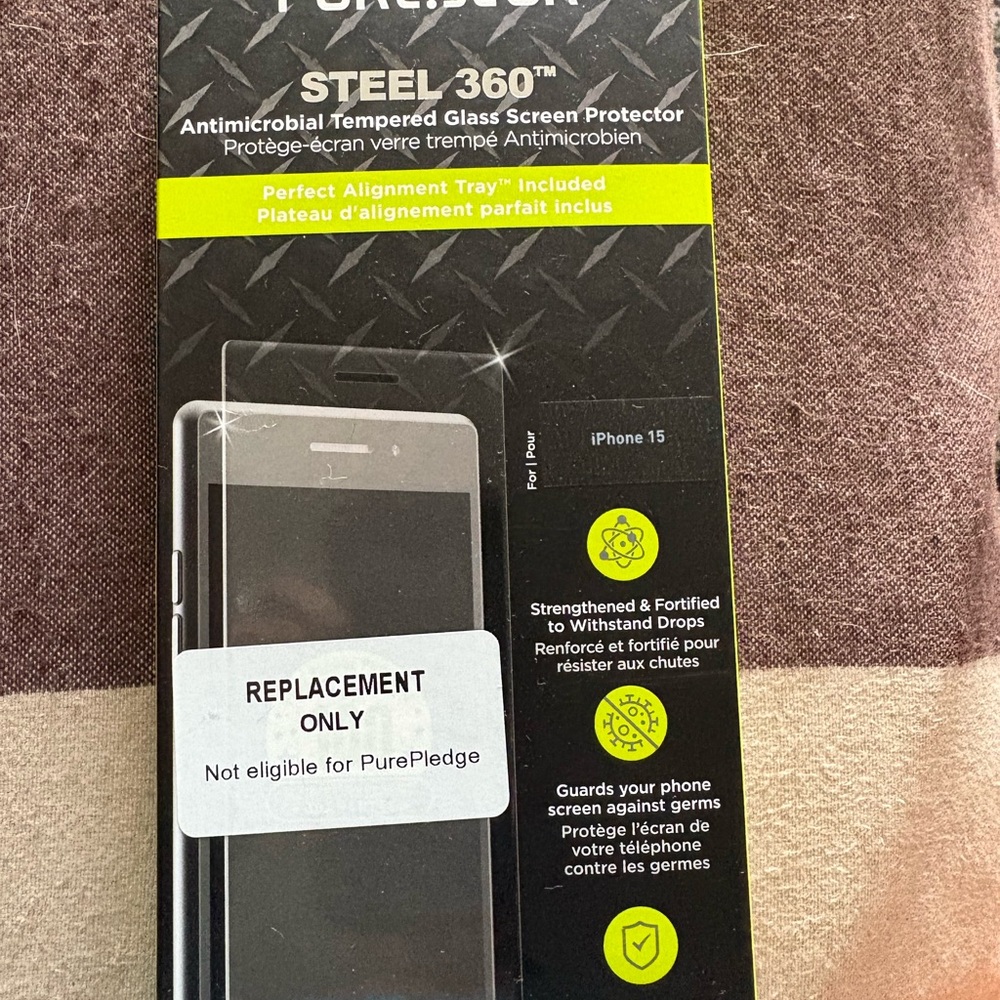 Steel 360 Antimicrobial Tempered Glass Screen Protector for iPhone 15 - Black